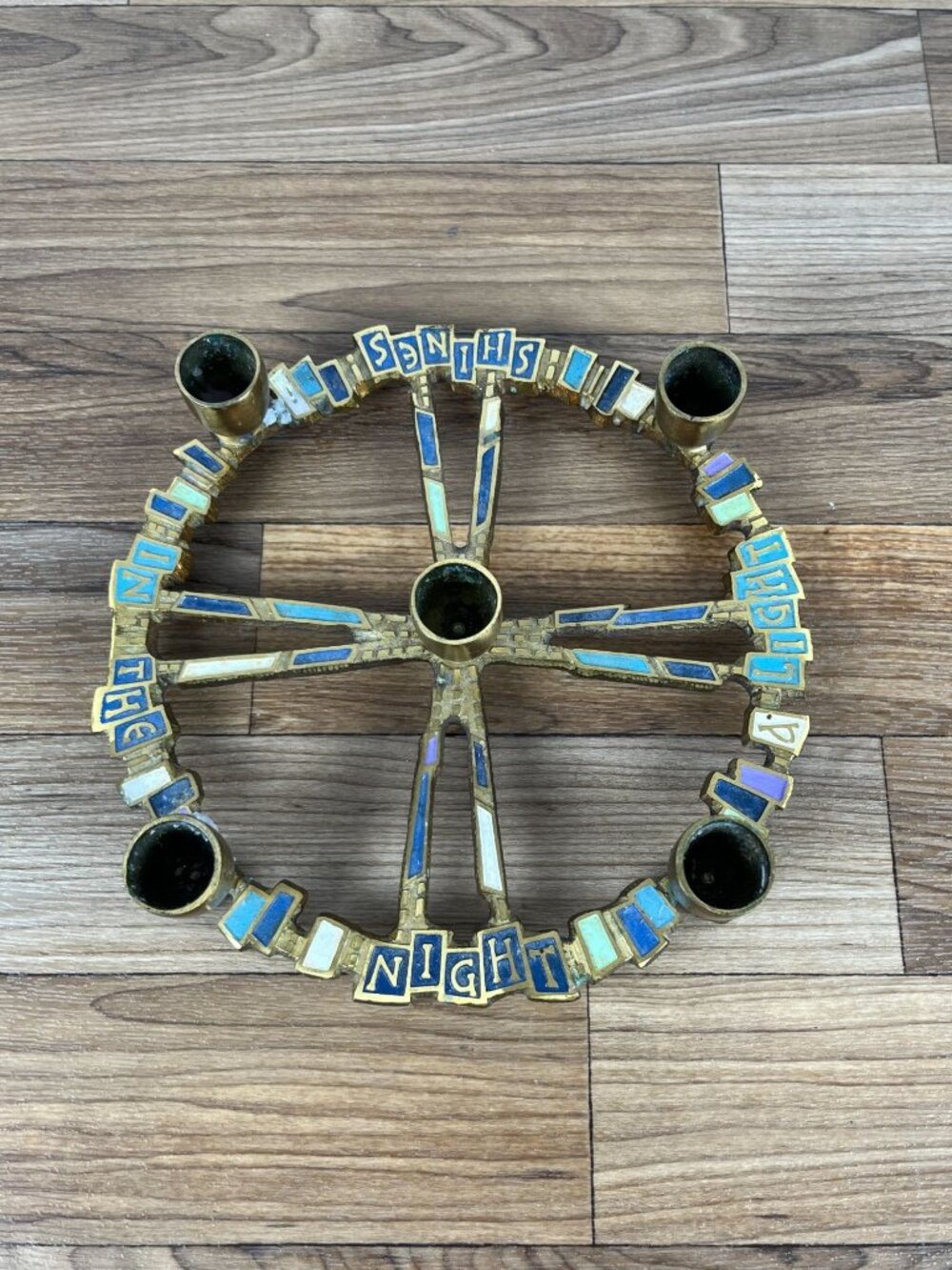 Vtg Terra Sancta Guild Light Shines Brass Enamel Candle Holder